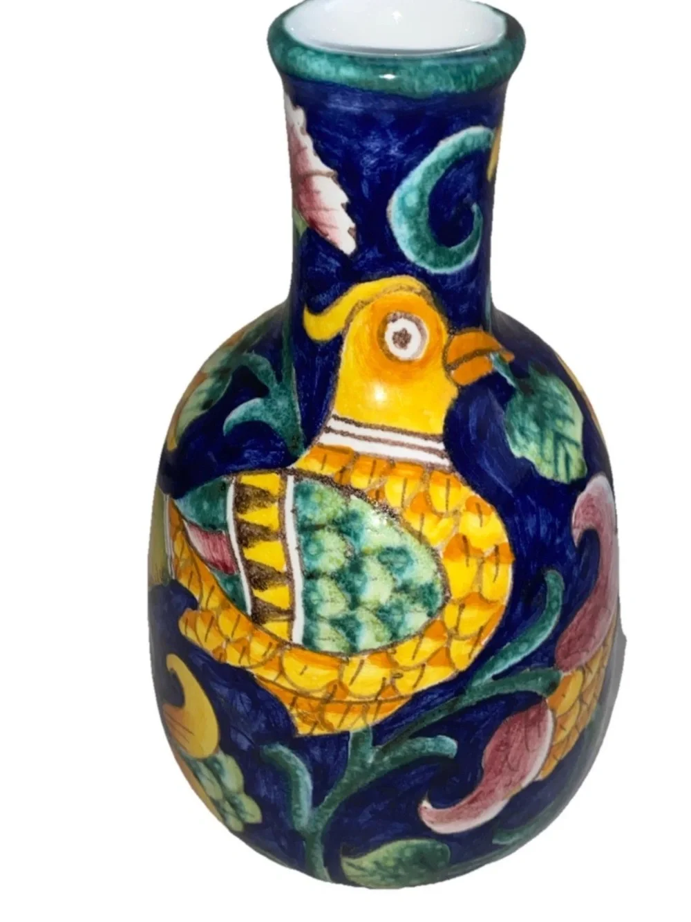 Baudinelli Italy Art Vase Bird Floral Vintage VTG Multi‎ Colored